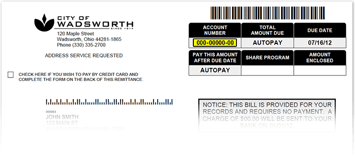 A fake utility bill showing how to find your account number on the bill.