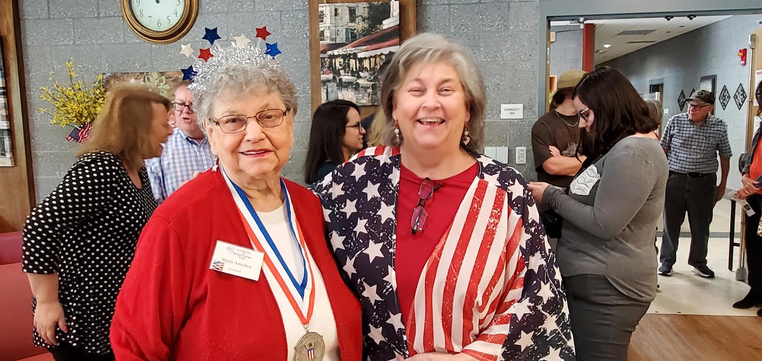 Marti and Denise dressed for flag day